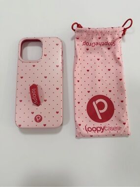 Loopy Case Pink Phone Case with Red Heart Print and Matching Pouch